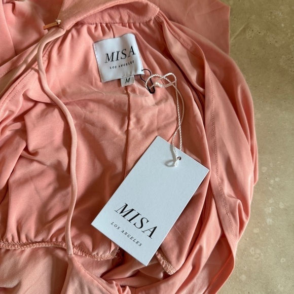 MISA Apricot Pink Domino Dress Draped Front Knee Length Women Party Cocktail NEW - Picture 10 of 16